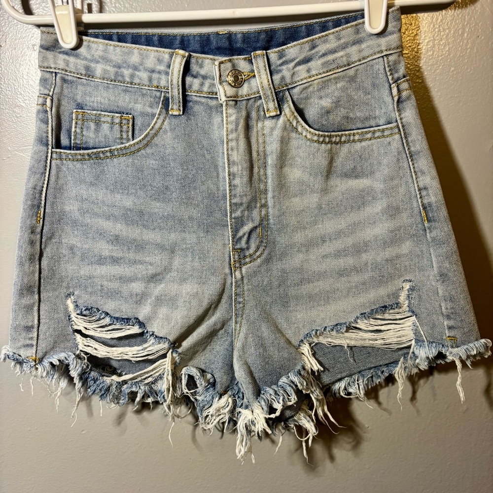 SHEIN Blue Jean Shorts High-Waisted Distressed